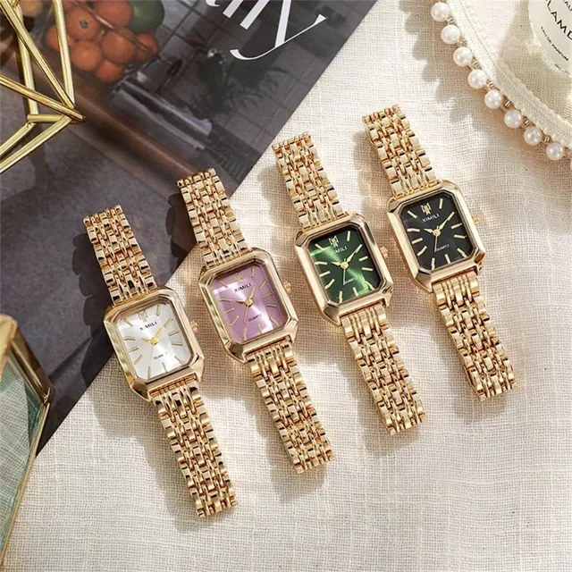 2025 Fashion Women's Quartz Watch Simple Square Silver Gold Gold Plated Women's Watch Corporate Alloy Folding Clock Holiday Gift