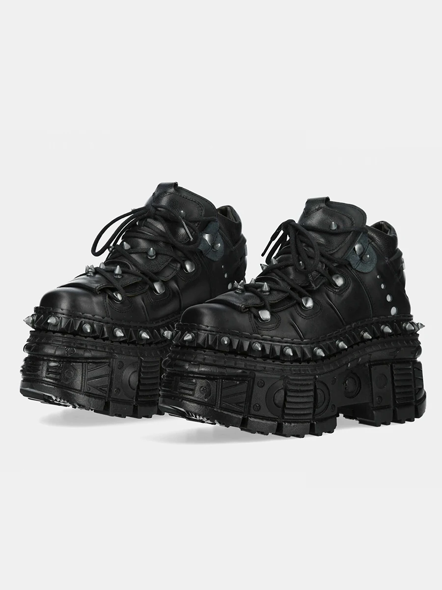 2025 빈티지 펑크 록 가죽 스페인어 틈새 다크 플랫폼 고스 메탈 리벳 머핀 여..