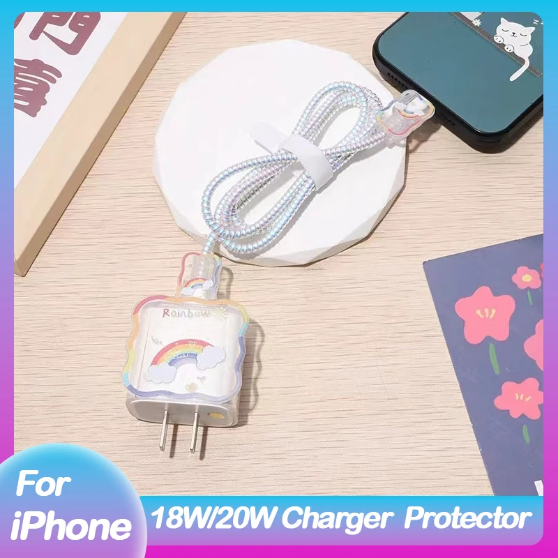 Wave Style Rainbow Usb Cable Cord Protector Per Iphone 11 12 13 14 Promax Fast Charger Adapter Protection Per Apple 18W/20W