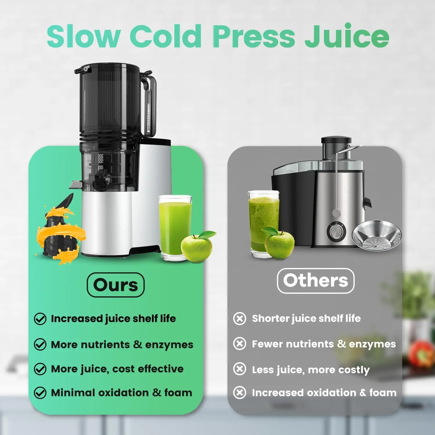 Press Juicer, 400w Slow Juicer Machines with 5.4" Wide Feed Chute, Masticating Juicer with High Juice Yield for Whole Veget 3