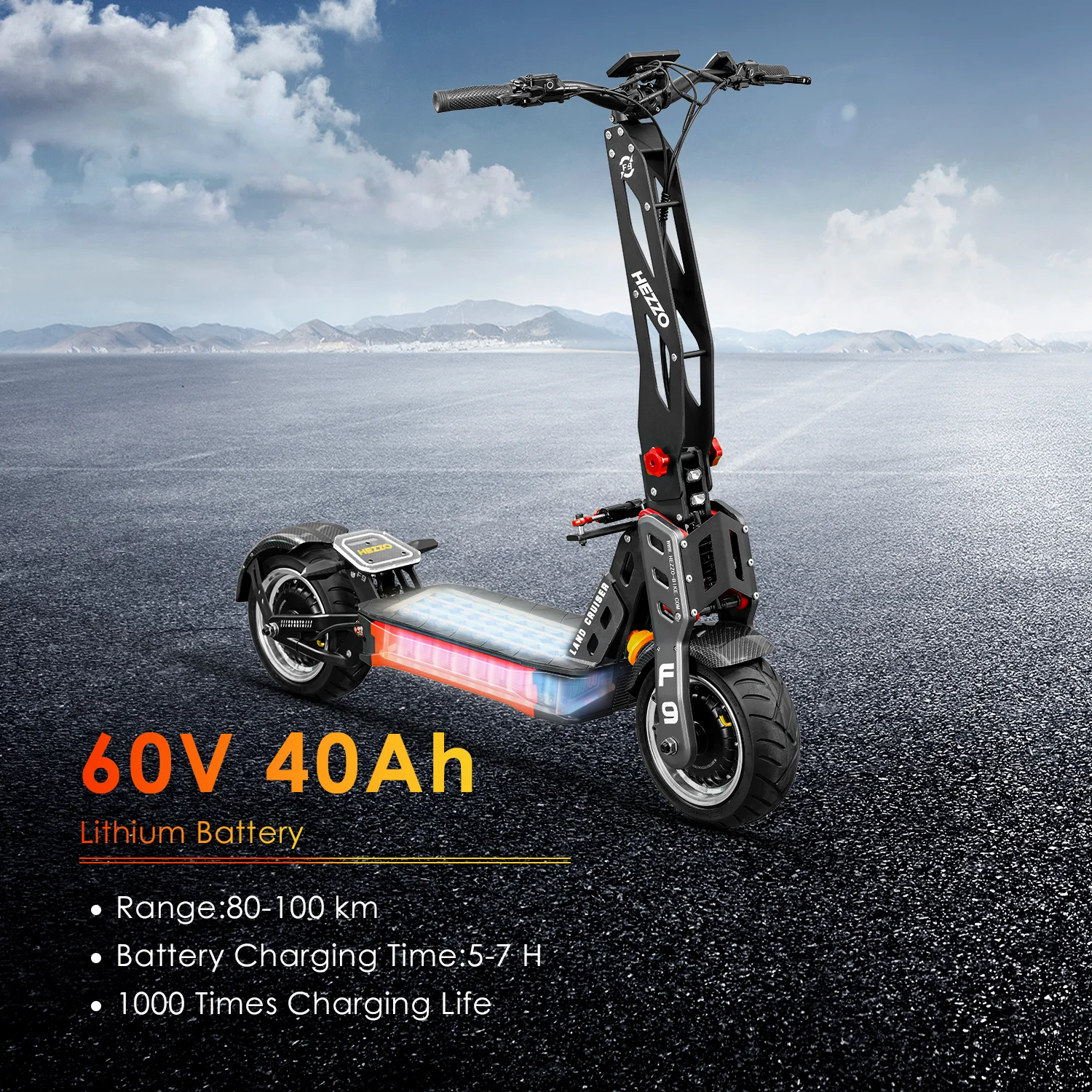 Electric Scooter HEZZO F9 60v 8000w Dual Motors 40LG Lithium NFC 12"Fat Tire Racing 56Mph EU Us Warehouse