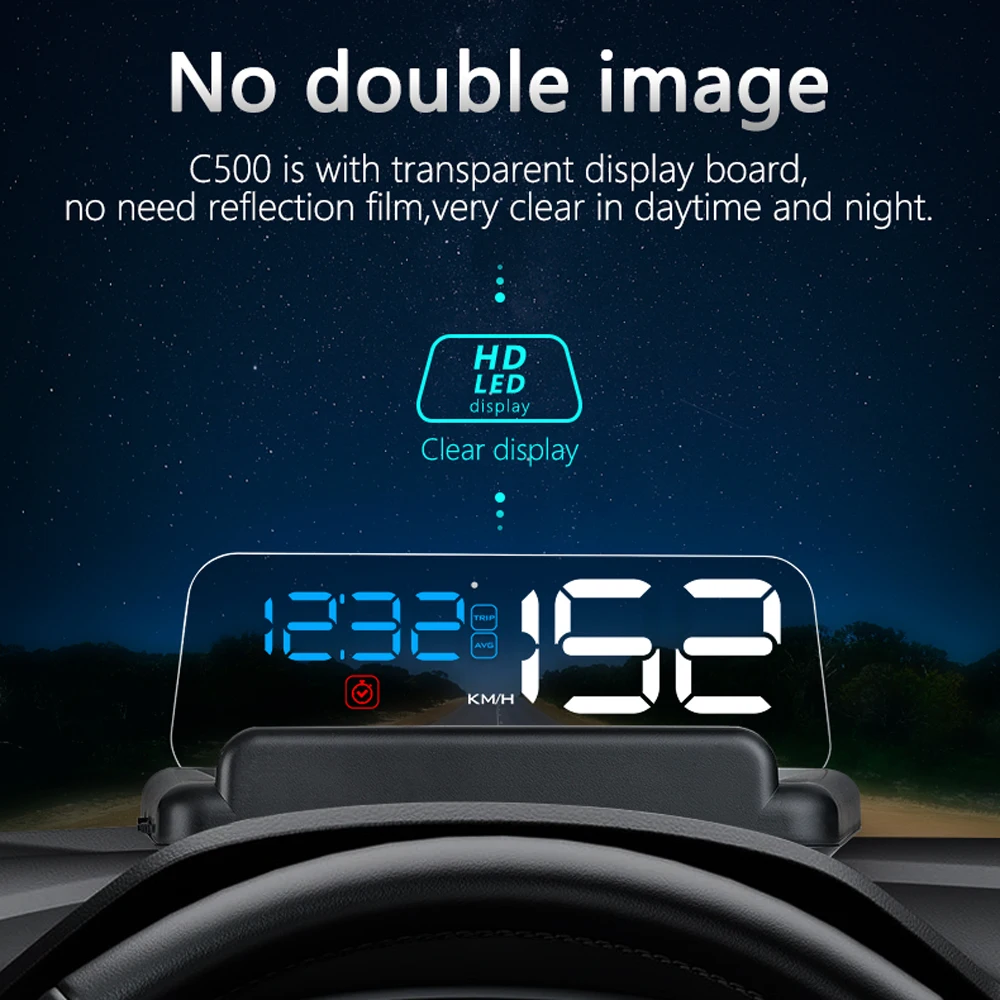 C500 Auto OBD2 HUD Display Digitale Temperatura Acqua Velocità Turbo RPM Misuratore EOBD Computer di Bordo Intelligente GPS T900 Parabrezza Per Tutte le Auto - Image 3