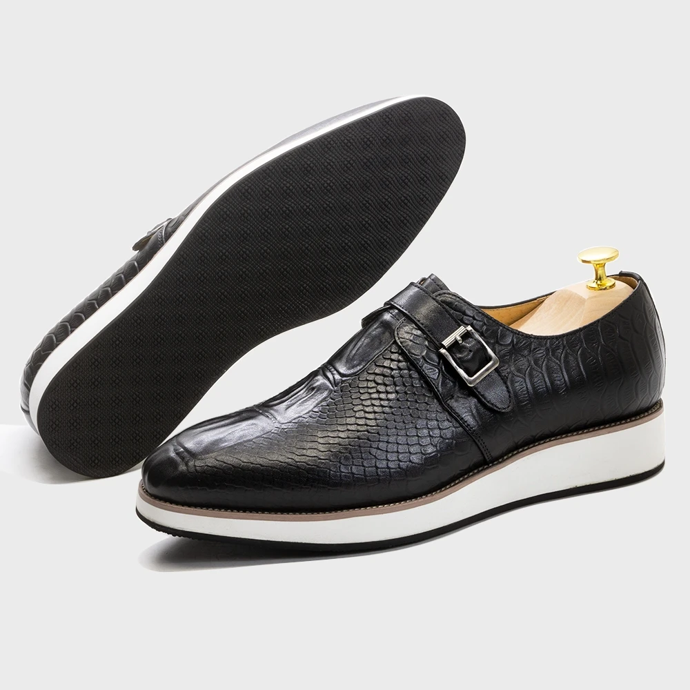 Mens Casual Shoes Genuine Leather Crocodile Pattern Classic Shoe for Men Leather Original Fashion Buckle Monk Strap Sneakers 2