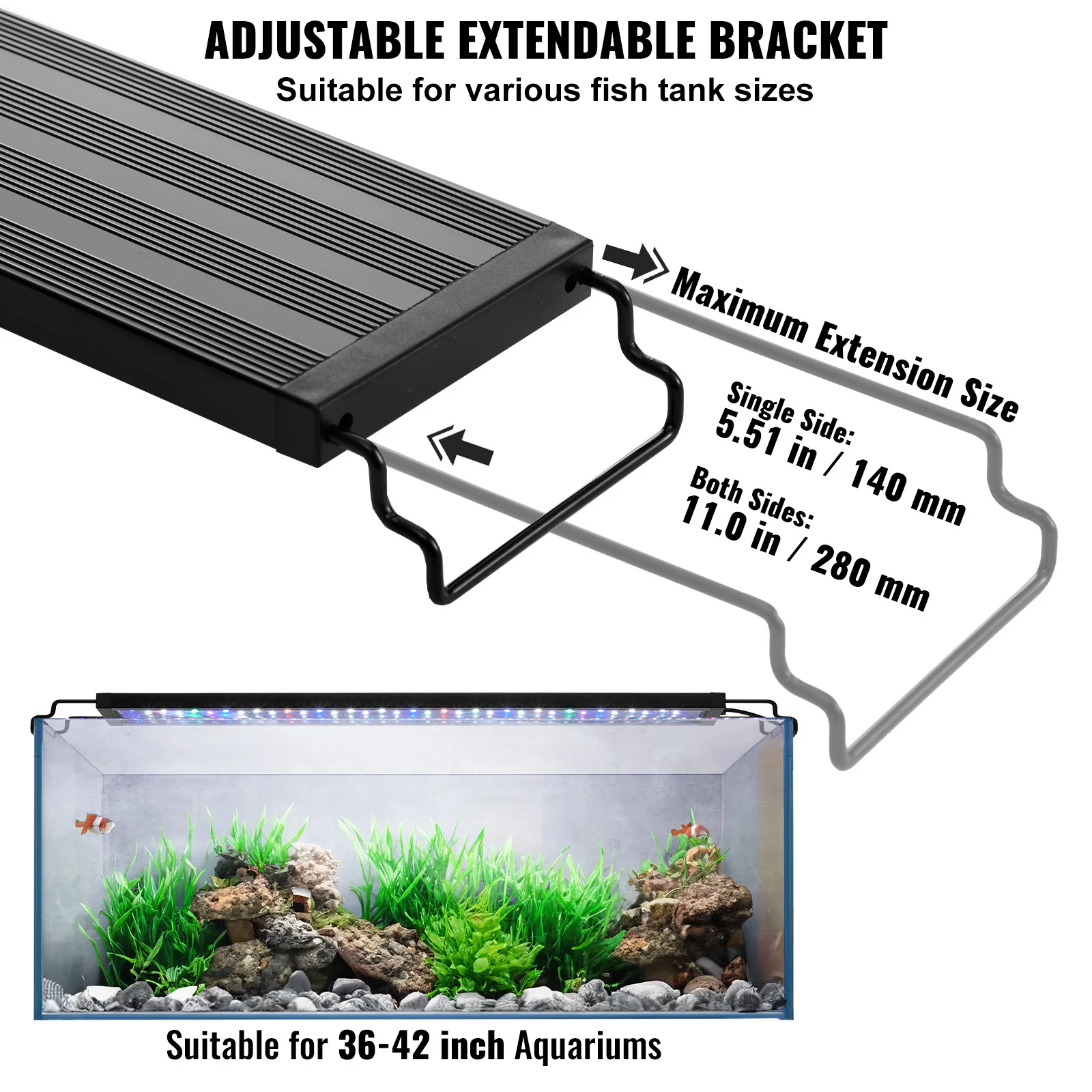 Aquarium Light 26W Full Spectrum Adjustable Brightness Timer Power-Off Memory Freshwater Fish Tank