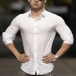 2023 New Spring and Autumn Fashion Men's Polo Neck Sports Fitness Show Muscle No Iron Solid Elastic Slim Fit Long Sleeve Shirt