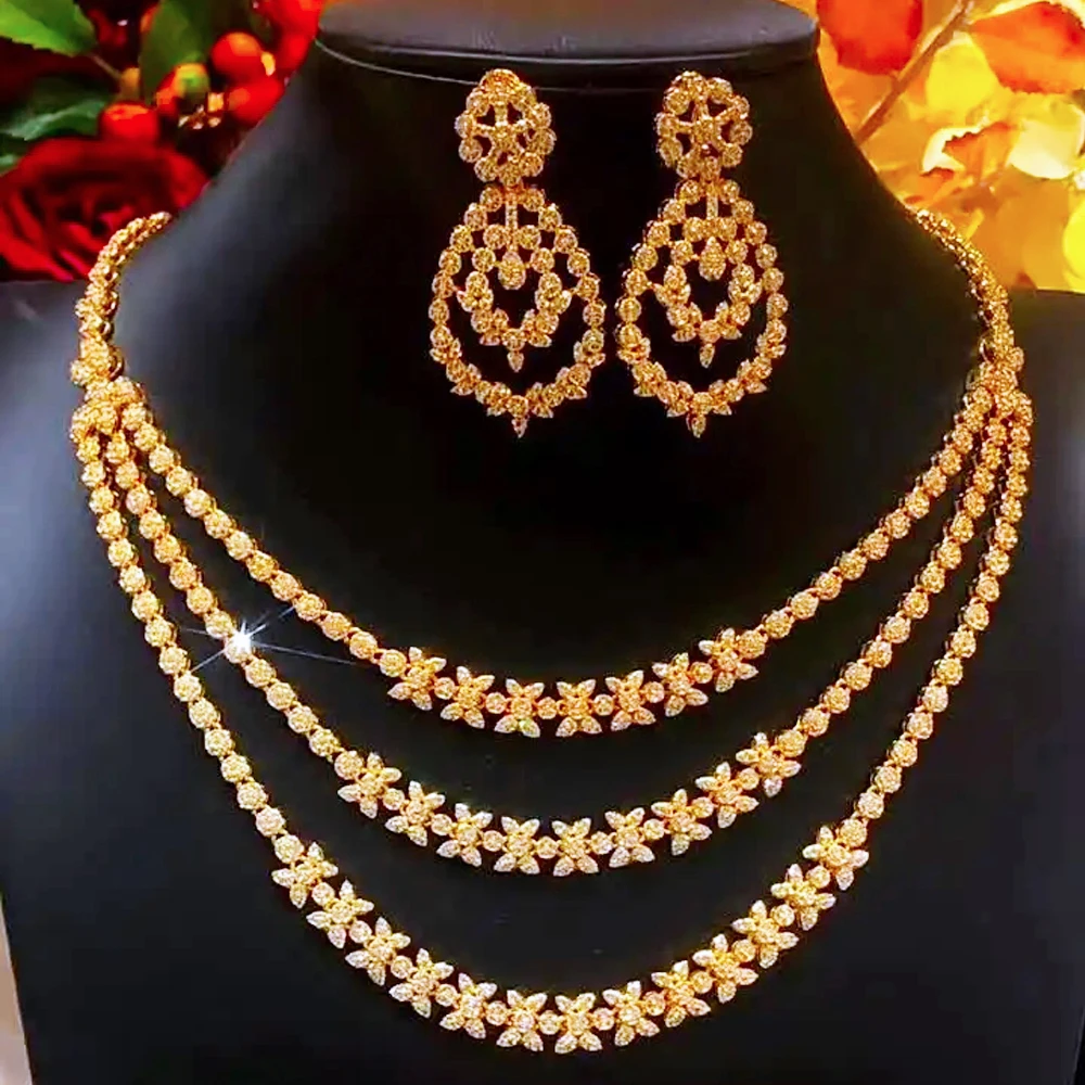 

Missvikki Luxury 4PCS Waterdrop Tassel African Jewelry Set For Women Wedding Party Zirconia Indian Dubai Bridal Jewelry Set