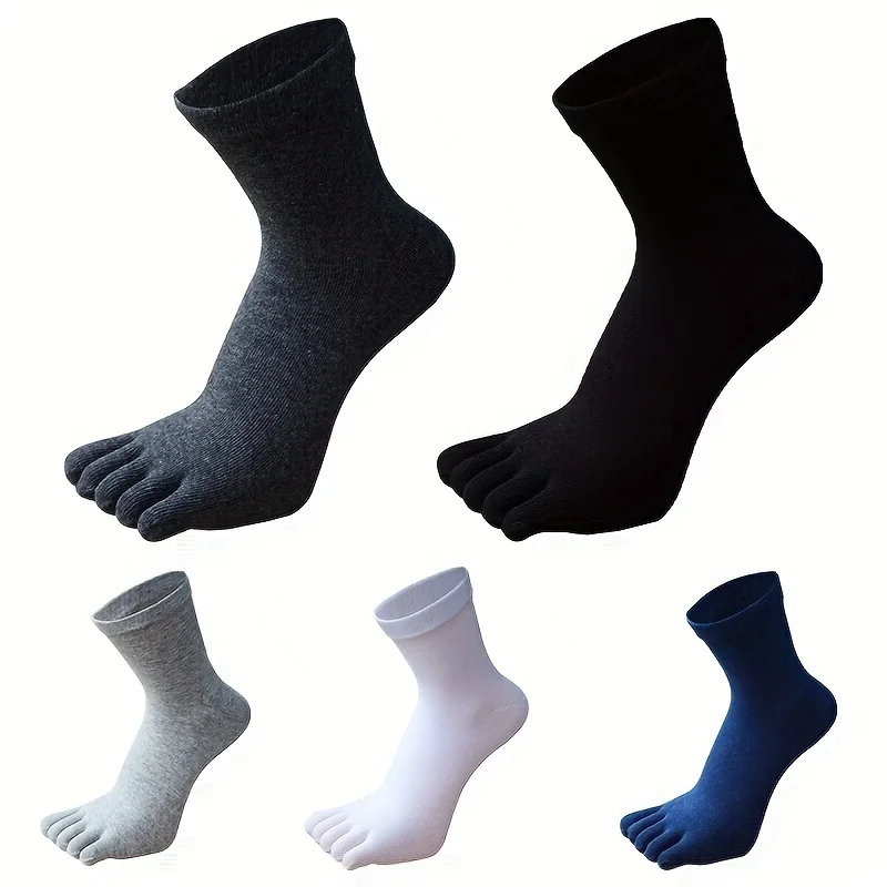 5 Pairs Men Solid Color Five Finger Socks Cotton Odor Resistant Breathable Split Toe Socks
