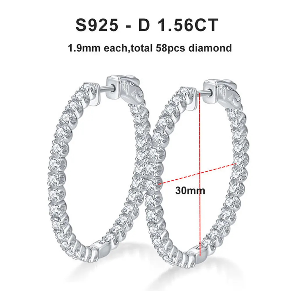 KNOBSPIN D VVS All Moissanite Earring 925 Sterling Silver Plated 18k White Gold with GRA Wedding Diamond Hoop Earrings for Women