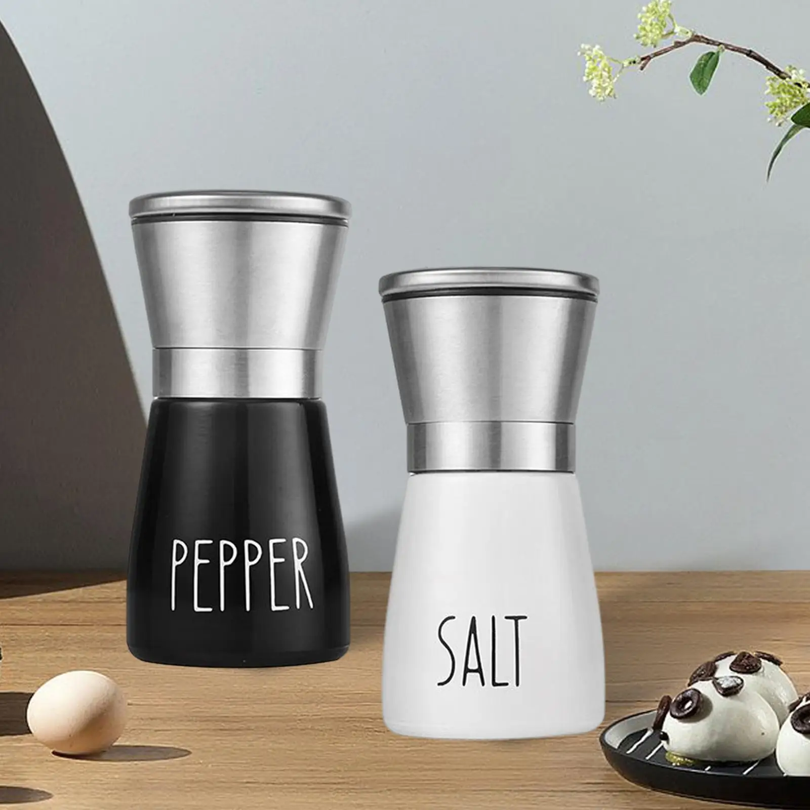 Salt Pepper Grinder Set of 2, Stainless Steel Refillable Salt