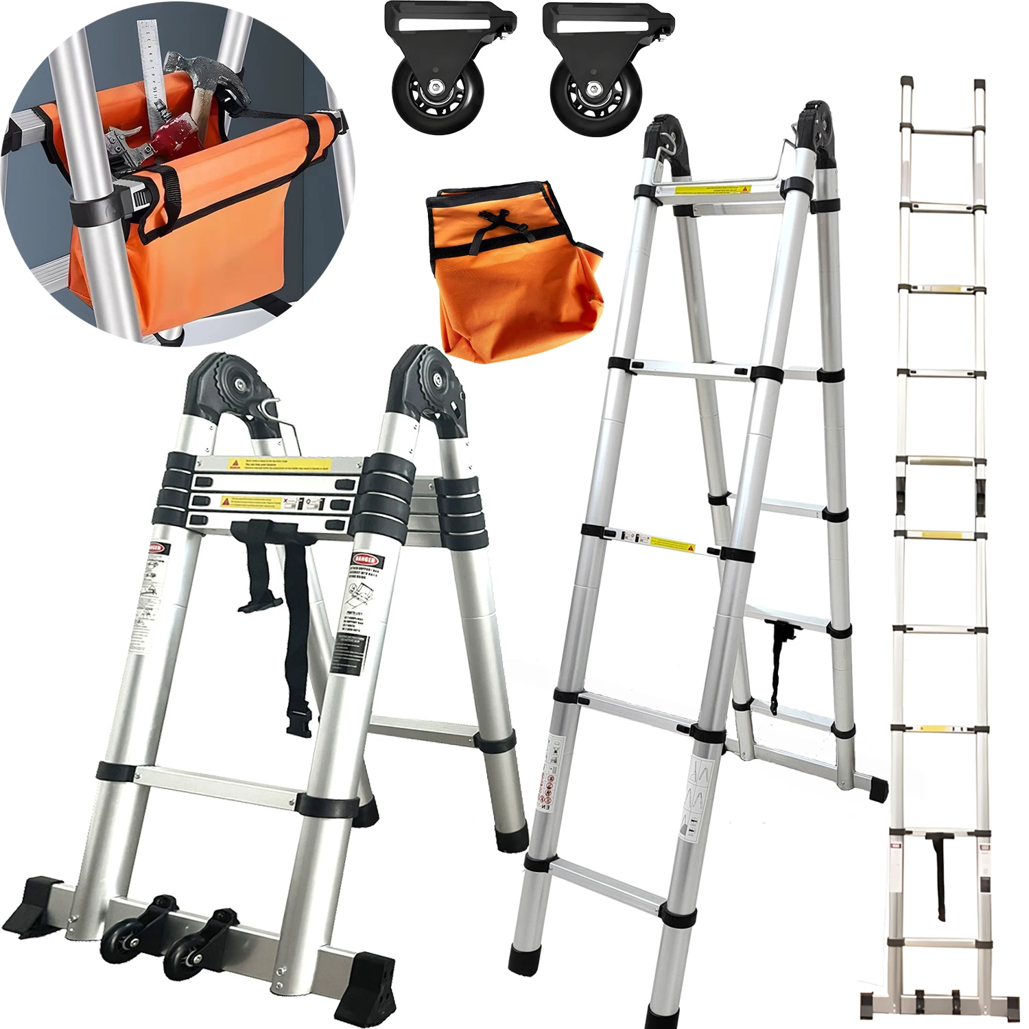 TelescopicAluminiumLadderMultifunctionalPortableLadderExtension4