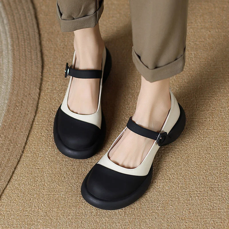 

Phoentin Black And White Mary Janes Classic 2024 New Arrival Elegant Woman Shoes With Medium Heels Round Toe FT3117