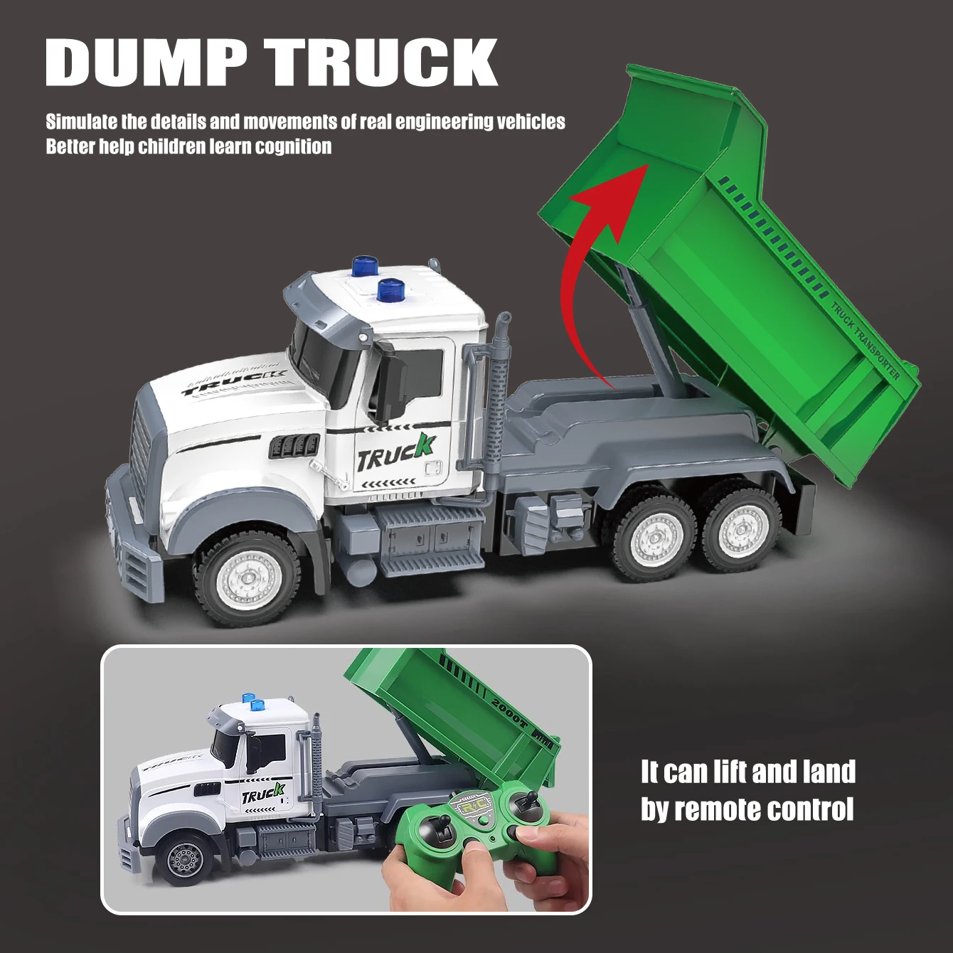 Remote control sanitation vehicle charging children's dump truck toy, RC remote control truck toy with light/sound effects 3