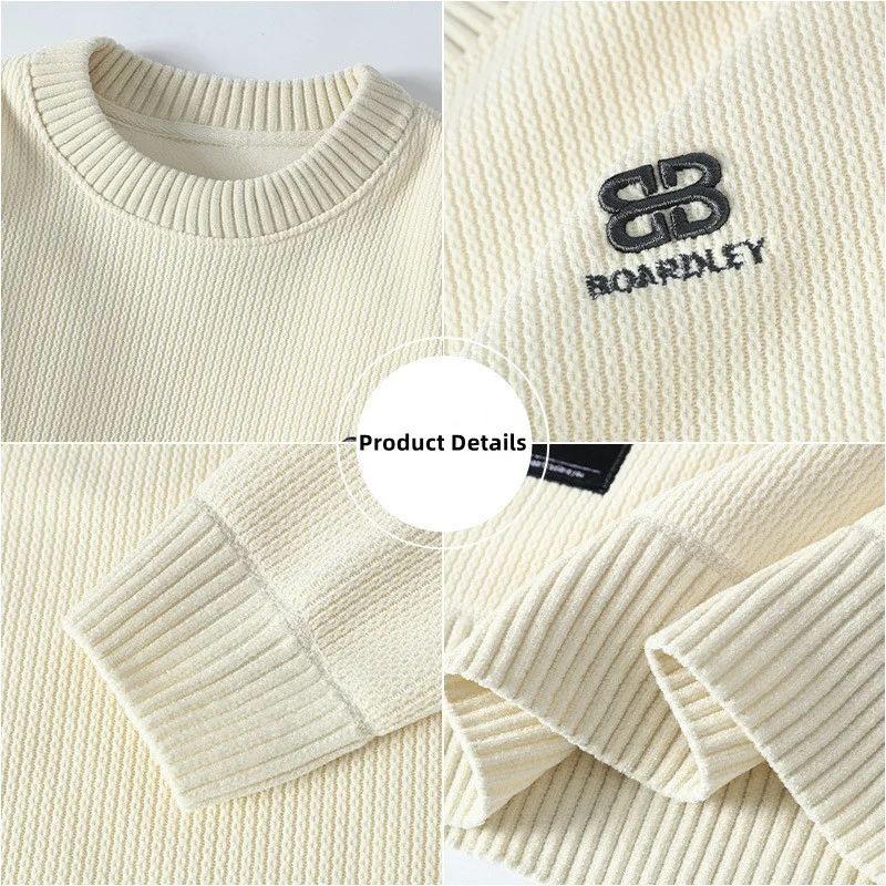 2023 Autumn/Winter Round Neck Knit Casual Warmth Plush Pullover Men's and Women's Fashion Embroidery Sweater