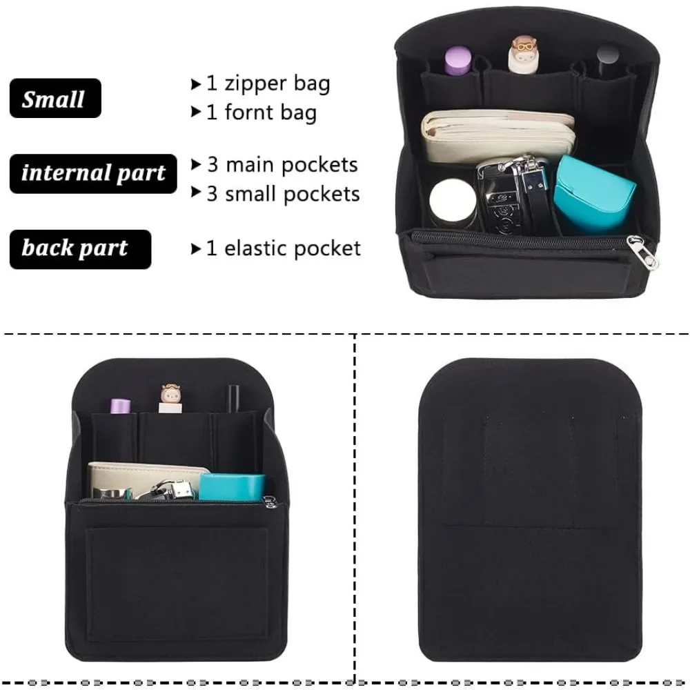 Vercord Felt Backpack Organizer Insert - Small, Black, Liner For Daypacks & Shoulder Bags
