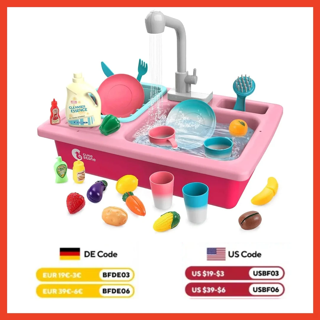 Cute Stone Sink Toy ， Upgraded Faucet, Kitchen Playset, Pool Floats, Kids Dishwasher Roleplay.