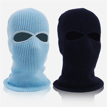 1PC Winter Knit Cap Warm Soft 2 Holes Full Face Ski Hat Hood Motorcycle Helmet Army Tactical Hat Fashion Women Men 3