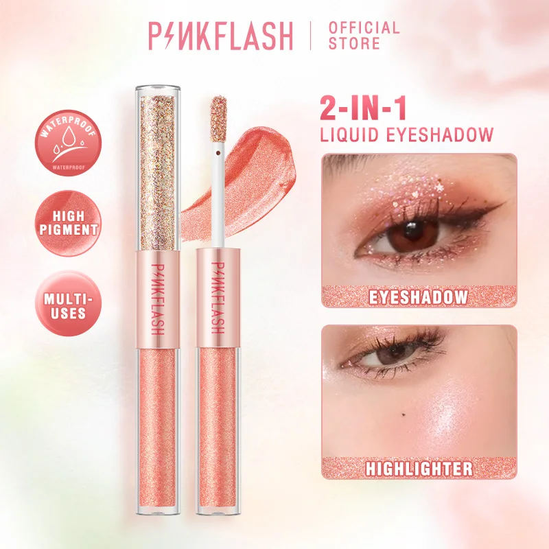 Pinkflash Glitter Liquid Eyeshadow Double-Head Waterproof High Pigment Long-Lasting Light Eye Shadow Makeup Cosmetics