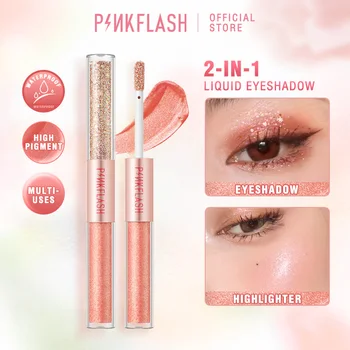 PINKFLASH 글리터 리퀴드 아이섀도우 더블 헤드 방수 고색소, 오래 지속되는 경량 아이 섀도우 메이크업 화장품