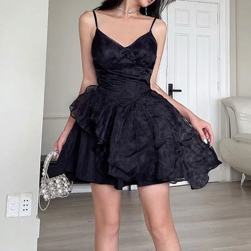 

Elegant stitching jacquard sling dress women's high-grade black swan drawstring slim-fit pettiskirt fashion