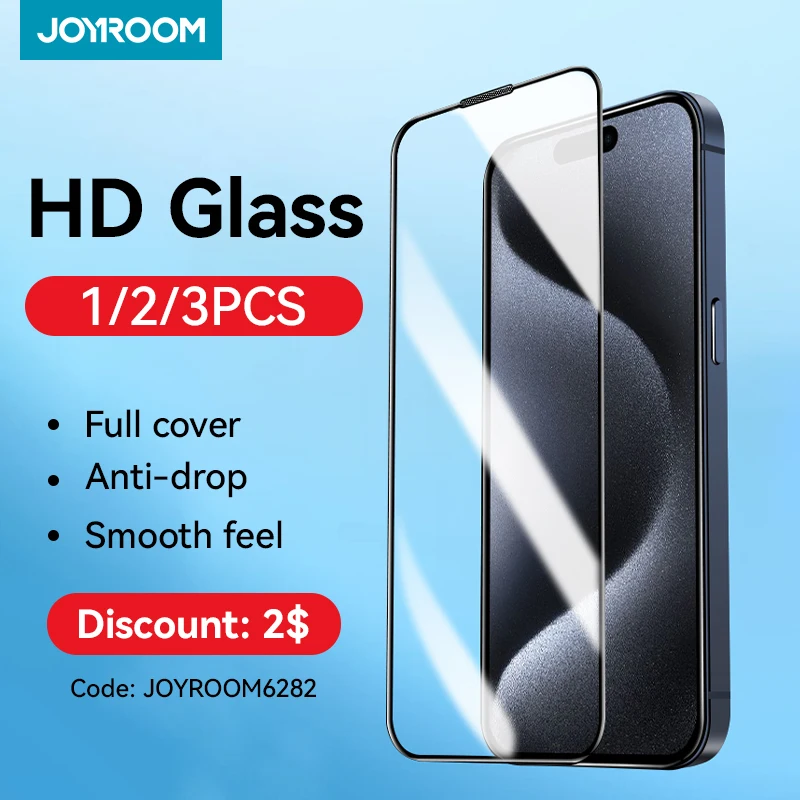 Joyroom 1/2/3 Stück HD-Glas-Displayschutzfolie für iPhone 15 14 13 12 11 Pro Max Vollbild-Schutz aus gehärtetem Glas für iPhone 15