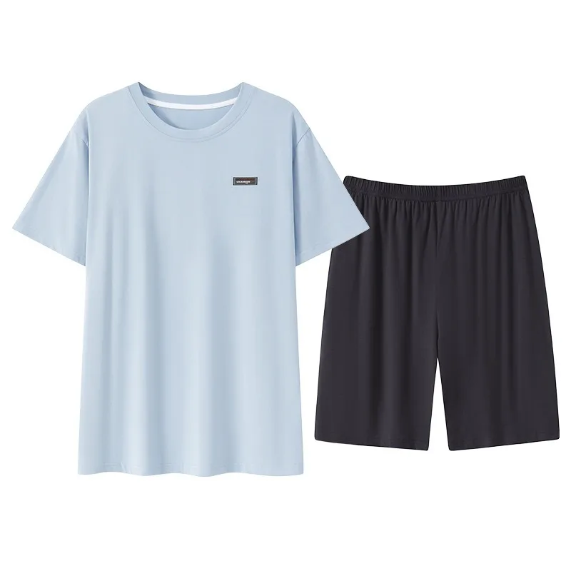 Men Summer Pajamas Pullover Short Sleeves Tops Shorts Sleepwear