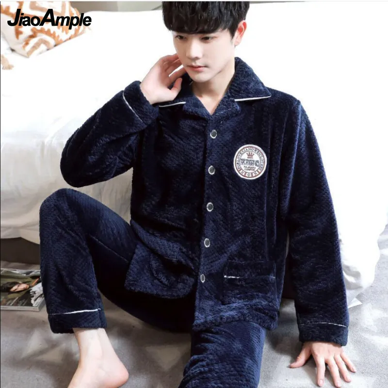Men's Winter Pajamas 2022 New Fashion Warm Coral Fleece Pajama Sleepwear Male Plus Velvet Thick Nightwear Pyjamas Homewear Suits