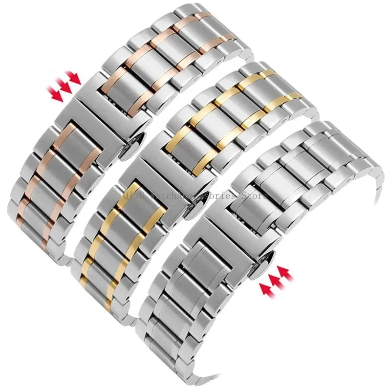 Sleek Stainless Steel Curved End Watchband - Universal Metal Wristband