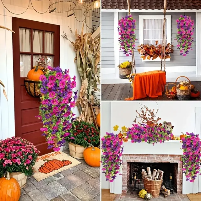 Fleurs artificielles suspendues en soie, 1 pièce, fausse fleur de gloire du matin, plantes suspendues d'extérieur résistantes aux UV pour décoration de jardin de maison et de mariage 3