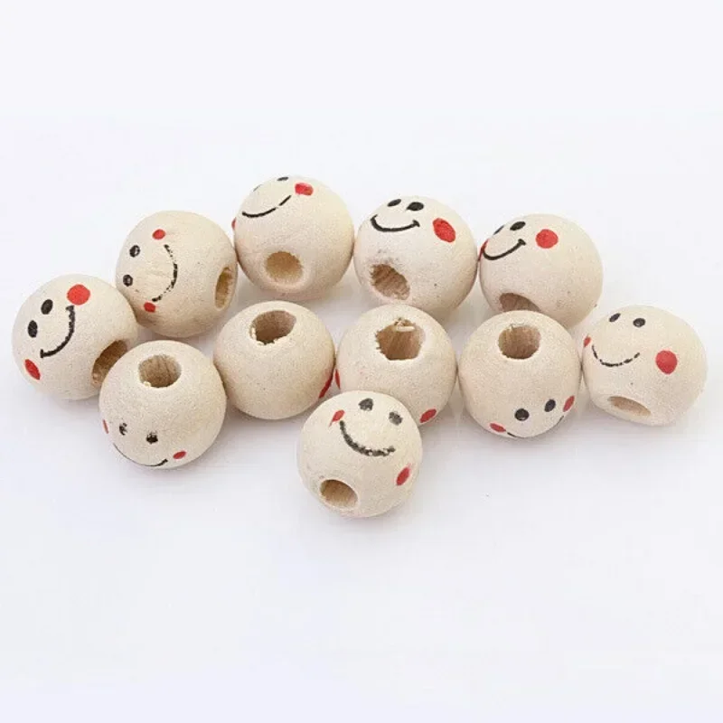 120 Perline Di Legno Con Viso Sorridente 20 Mm – Sfere In Legno Naturale Per Bracciali Fai Da Te, Collane E Decorazioni – 4 Stili Diversi