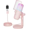 USB Gaming Microphone for PC PS4 PS5 Mac, Pink Condenser Mic with RGB Lighting, Pop Filter, Shock Mount 1