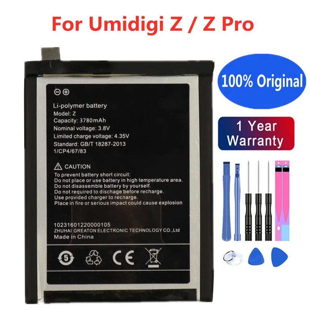 

Оригинальный аккумулятор 3780 мАч для Umi UMIDIGI Z / Z Pro, высококачественный аккумулятор мобильный телефон, быстрая доставка + Инструменты