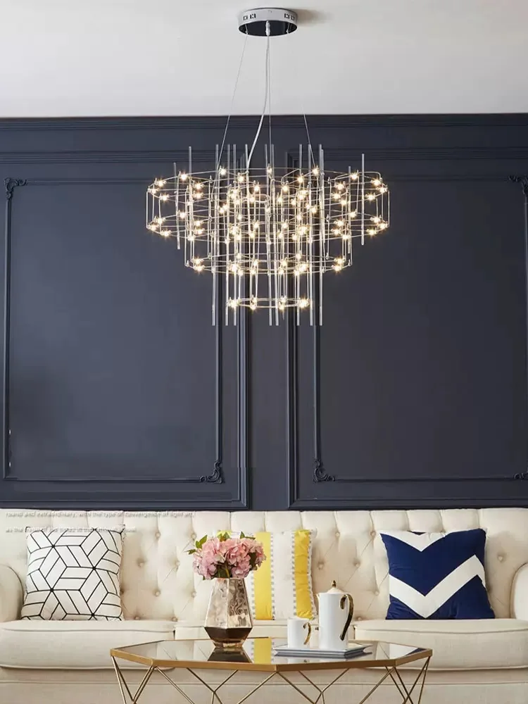 New Trend Post-Modern Classic Stainless Steel Chandeliers Unique Lights Lustre LED Dimmable Lamps For Living Room