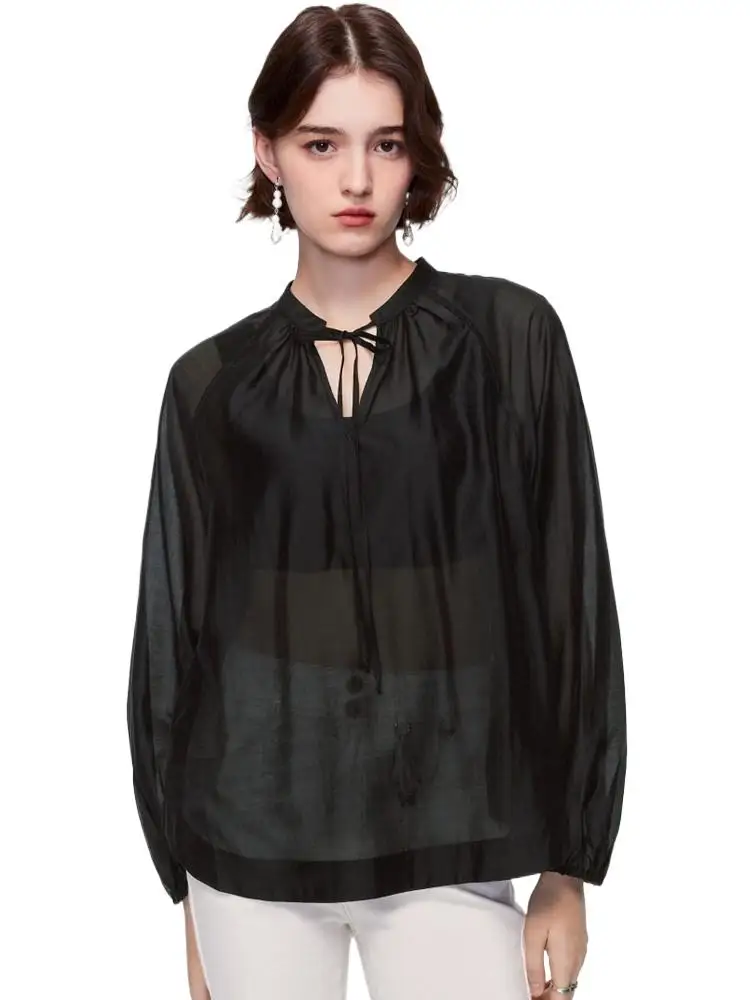 

Свободная повседневная женская рубашка, летняя однотонная простая блузка Lyocell на шнуровке, модные популярные офисные женские топы, блузки 6XL 7XL