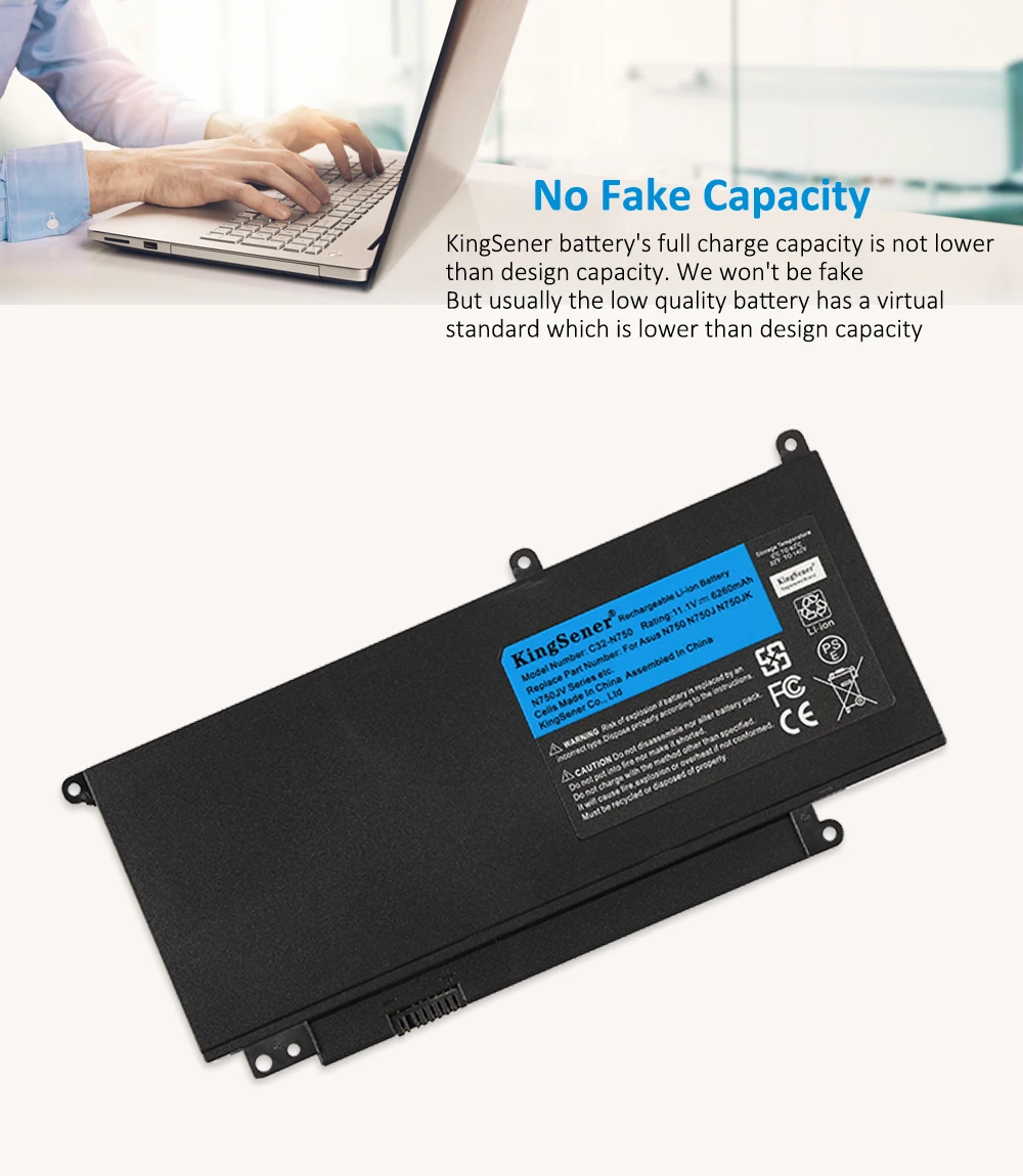 Bateria do Portátil para Asus N750 N750j N750jk N750jv N750y47jk-sl 11.1v 6260mah 69wh Kingsener-c32-n750 - Imagem 2