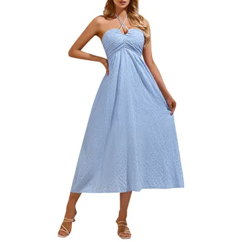 Summer Dress Women 2024 Solid Temperament Dress Casual Loose Short Sleeve Long Dress Vintage Harajuku Fashion Woman Clothes 1