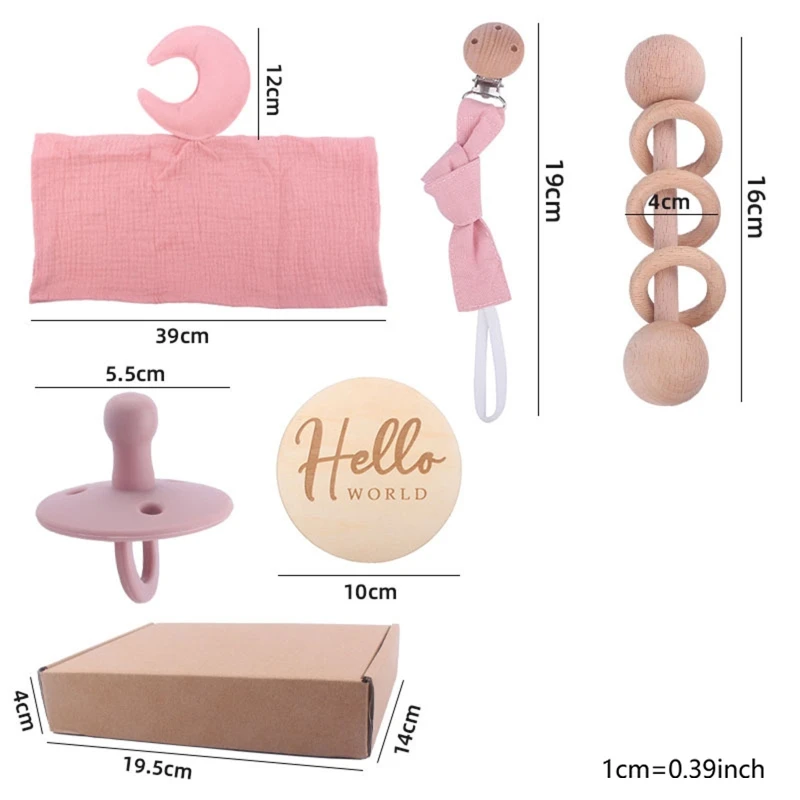 5 Pcs Square Wash Facecloth Infants Feeding Bib Appease Towel Hair Brush Rattle Baby Teether Toy Shower Gift