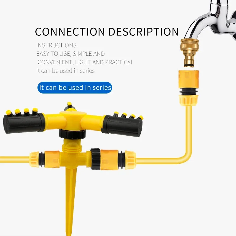 

Автоматический вращающийся разбрызгиватель с поворотом на 360 градусов, трехзубчатый разбрызгиватель для сада, детского сада, полива газона
