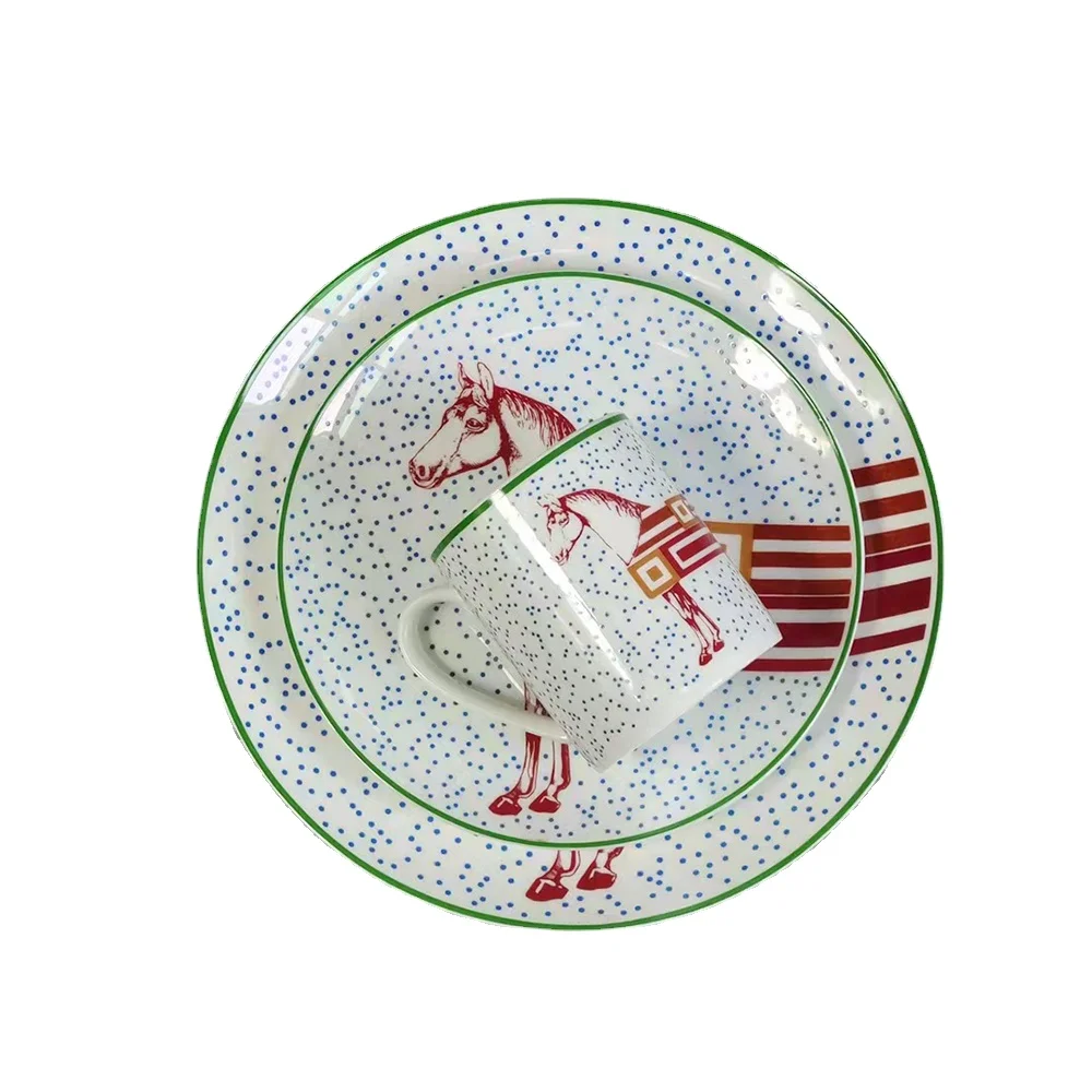 

Top Grade Ceramic Dinner Plates Geometric Pattern Ceramic Dish Charger Plate Yellow Grid Dinnerware Plate Set Serving Dish
