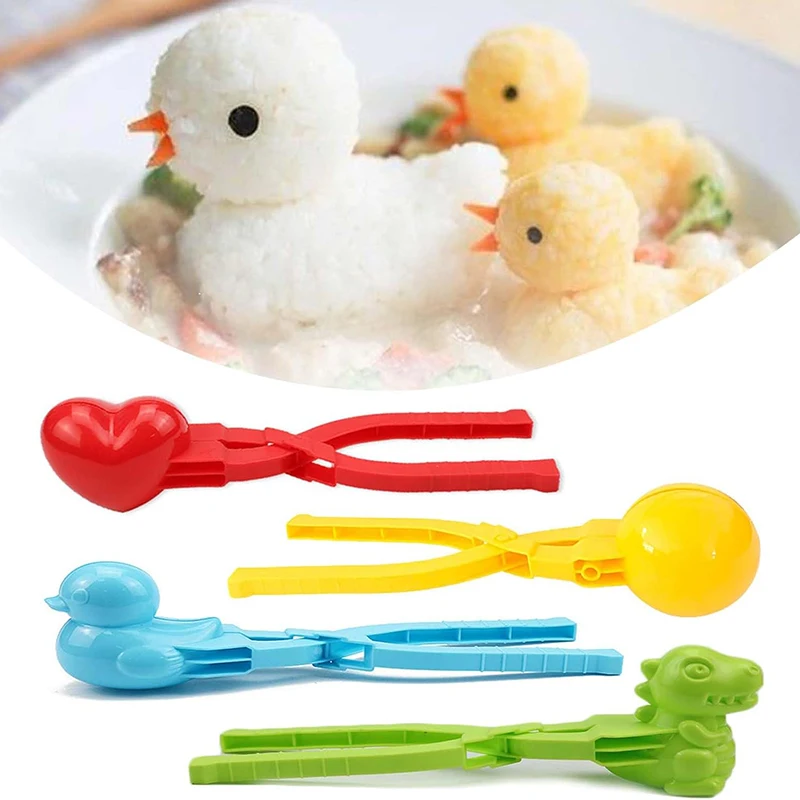 귀여운 오리 모양 밥틀 클립 어린이 야외용 플라스틱 오리 밥틀 DIY 눈덩이 만들기 도구 손잡이가 있는 스시 몰드