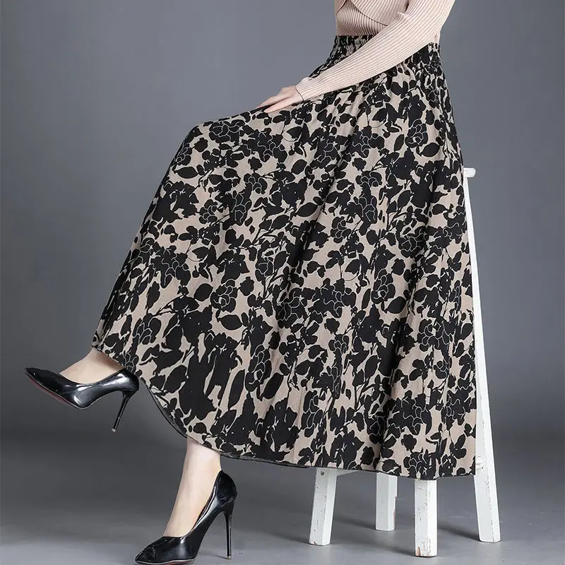 Cotton Linen Skirt 2022 Spring Autumn New Double-layer High Waist Large Swing A-line Skirt Women Retro Broken Flowers Show Thin black pencil skirt Skirts