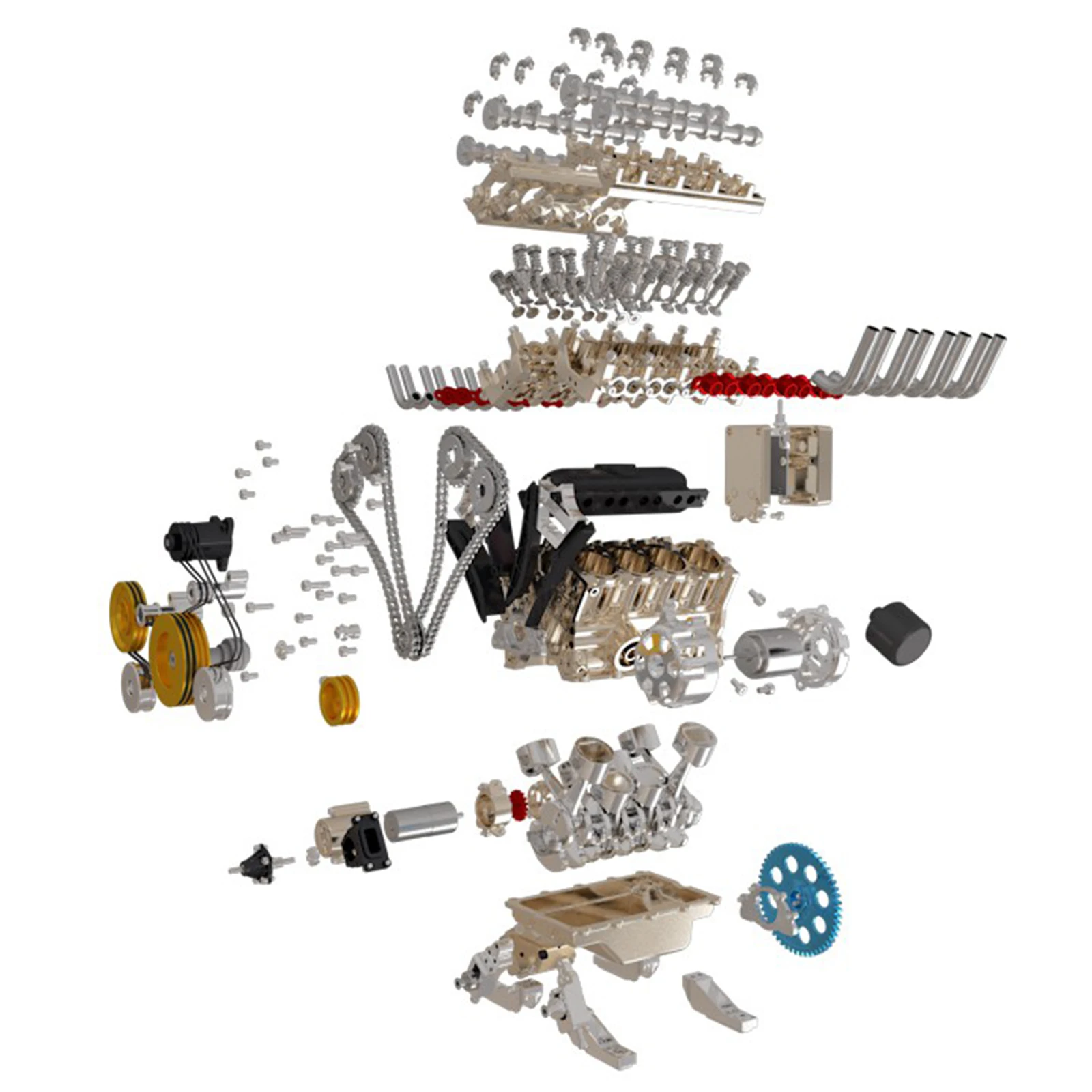Motor mecánico de metal modelo V8 DIY, experimento científico, juguete de  física, regalo de decoración, enseñanza, 500 + piezas