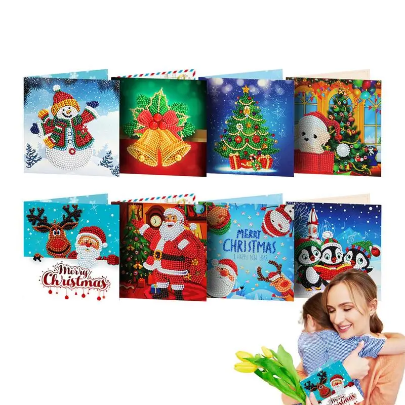 

Rhinestone Painting Christmas Cards Happy Birthday Cards DIY Christmas Greeting Card Gifts For Holiday Christmas Birthday