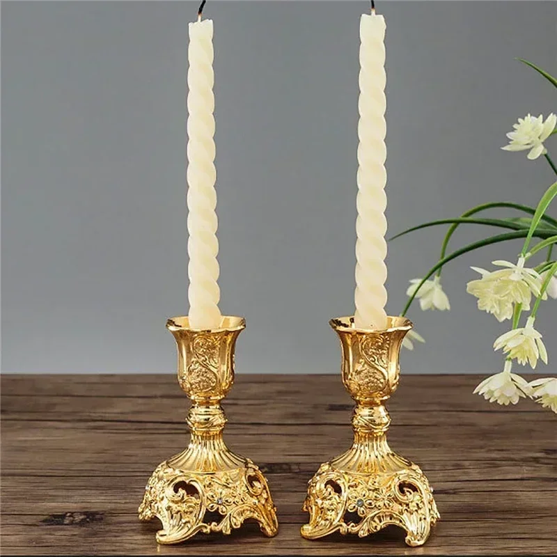 2-Piece Retro Gold & Silver Candlestick Holders 3
