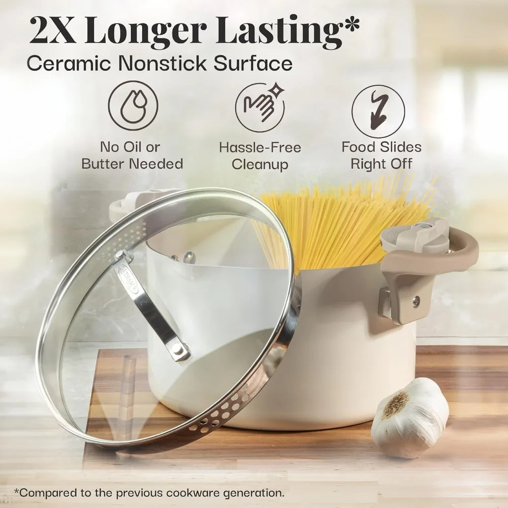 8Quart Large Stock Pot Multipurpose Pasta Pot Strainer Lid,As Seen On TV,Nonstick Cooking Pot+Pasta Strainer