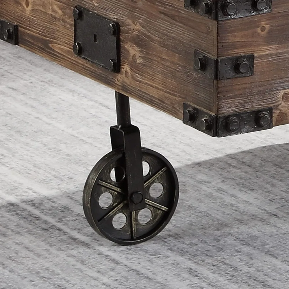Factory Cart Coffee Table, Vintage Center Table with Wheels for Living Room, Rectangular, Wood 5