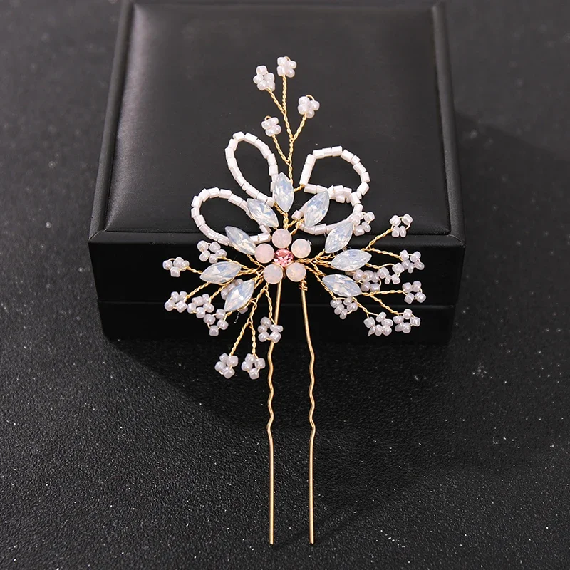 Crystal Pearl Flower Hair Pins Clips For Women Bride Hair Jewelry Wedding Accessories Rhinestone Prom Hairpin Headpiece