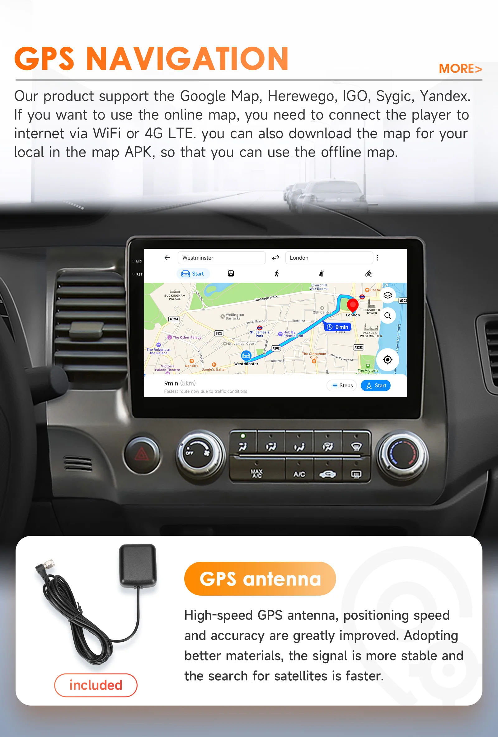 10.1 " Hizpo 2Din Android Auto Car Radio for Honda Civic 2006 - 2011 Snapdragon 6115 GPS RDS DSP BT 4G CarPlay SWC 360 ° CAM