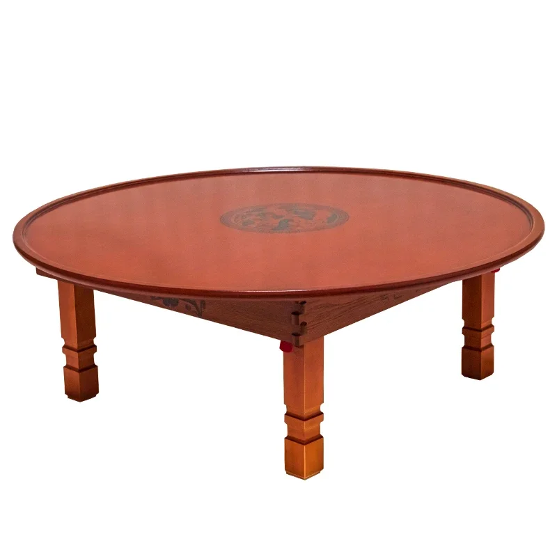 60-90cm Round Korean Coffee Table Folding Leg Asia Antique Furniture Floor Table for Dinning Traditional Living Room Wood