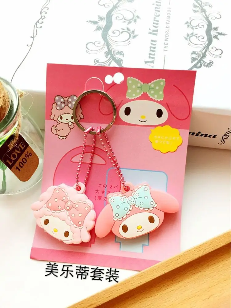 Cartoon Animal Cat Key Cover Silicone Key Chains Women Holder Caps 2pcs