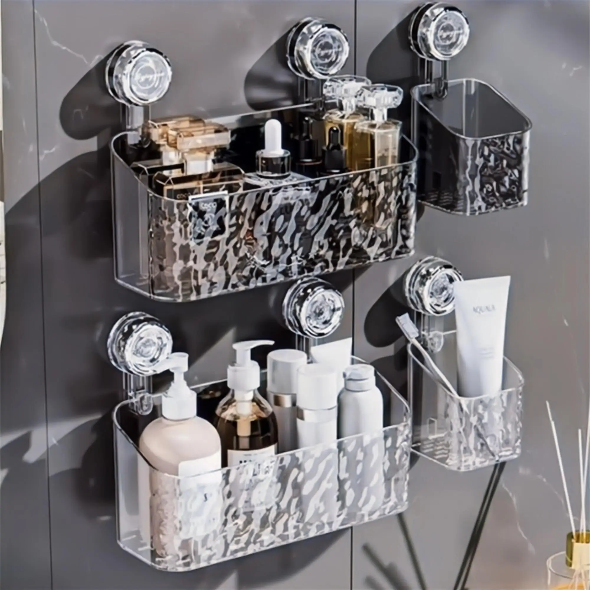 Etagère Murale à Ventouse Rangement En Acier Inox Pr Coin Salle De Bain